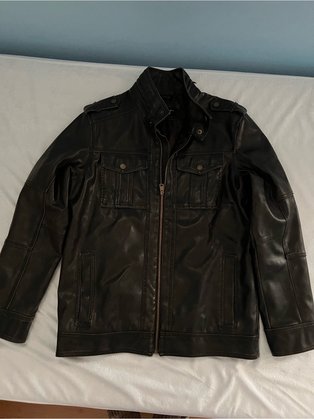 Men's Black Leather Zip-Front Jacket